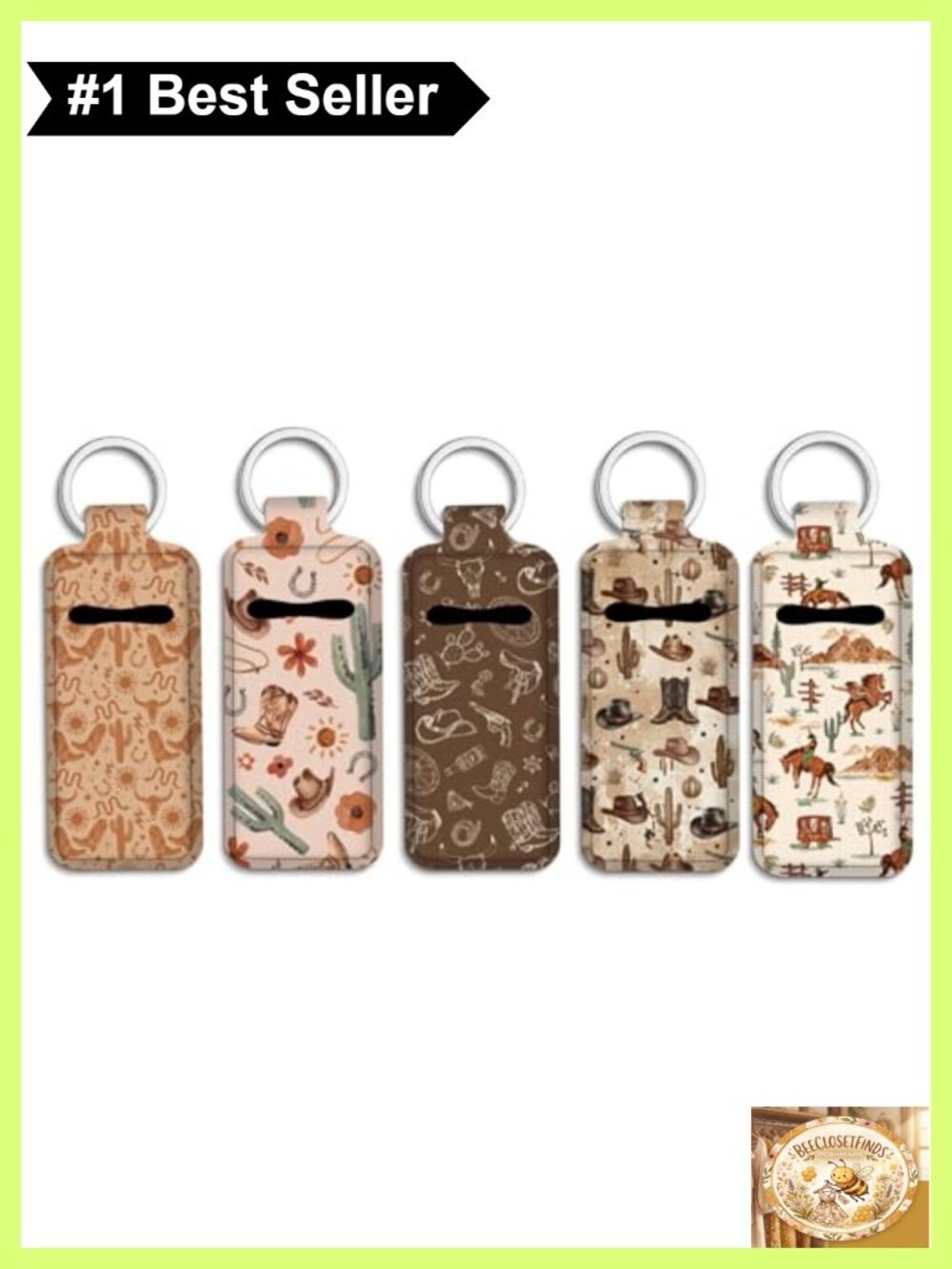 5 Pack Western Cowboy Lipstick Holder Keychains with Clip Metal Keyring Lip